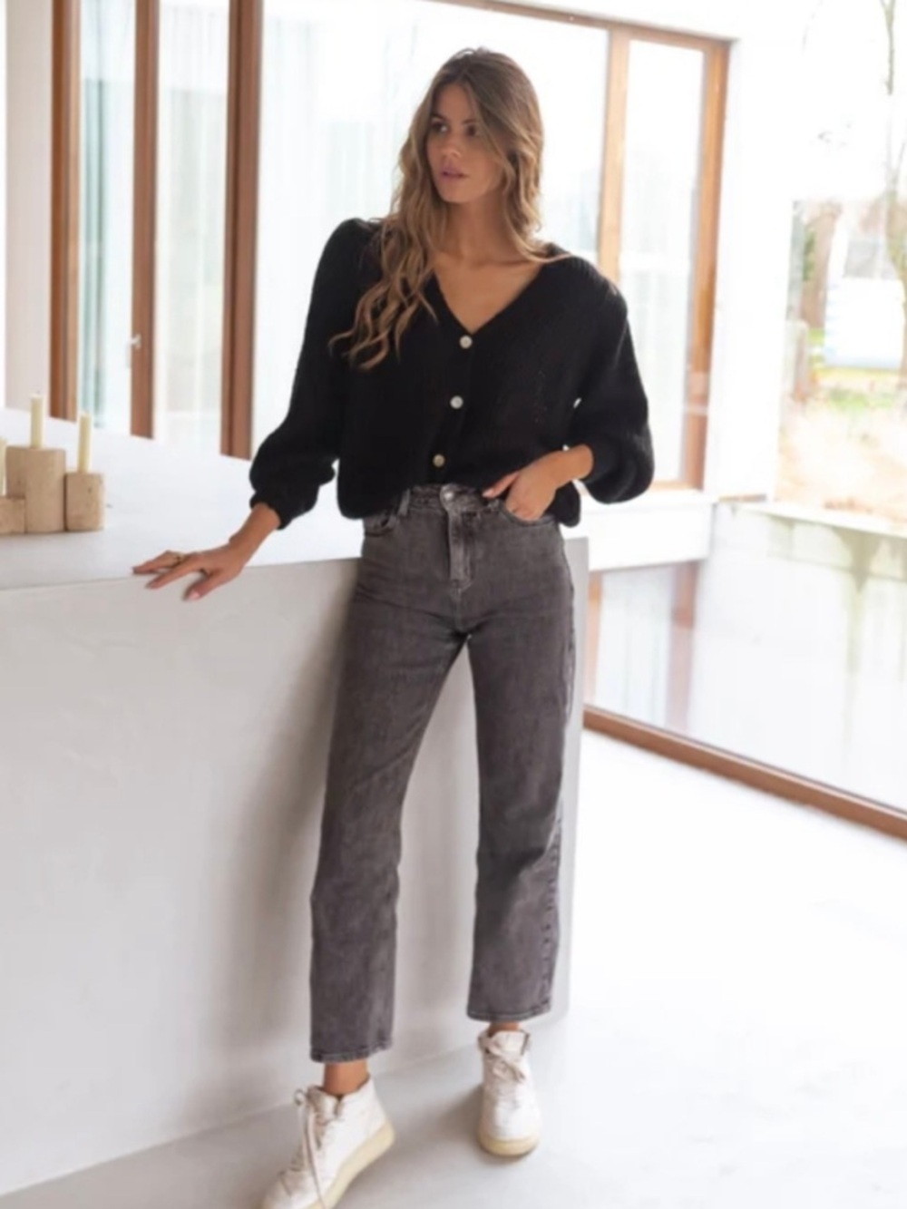 Easy Clothes Black Gray High Waist Straight Leg Jeans Sz 28 Ankle Straight NWT